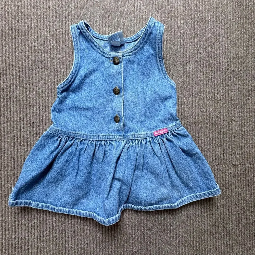Vintage Baby B'Gosh Dress Denim Blue Jean Jumper Light Wash Buttons OshKosh 18m
